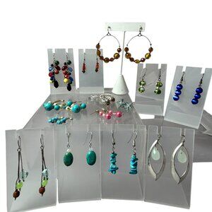 Mixed Lot 14 Colorful Earrings Dangle Hoops Beaded Multicolor Blue Green